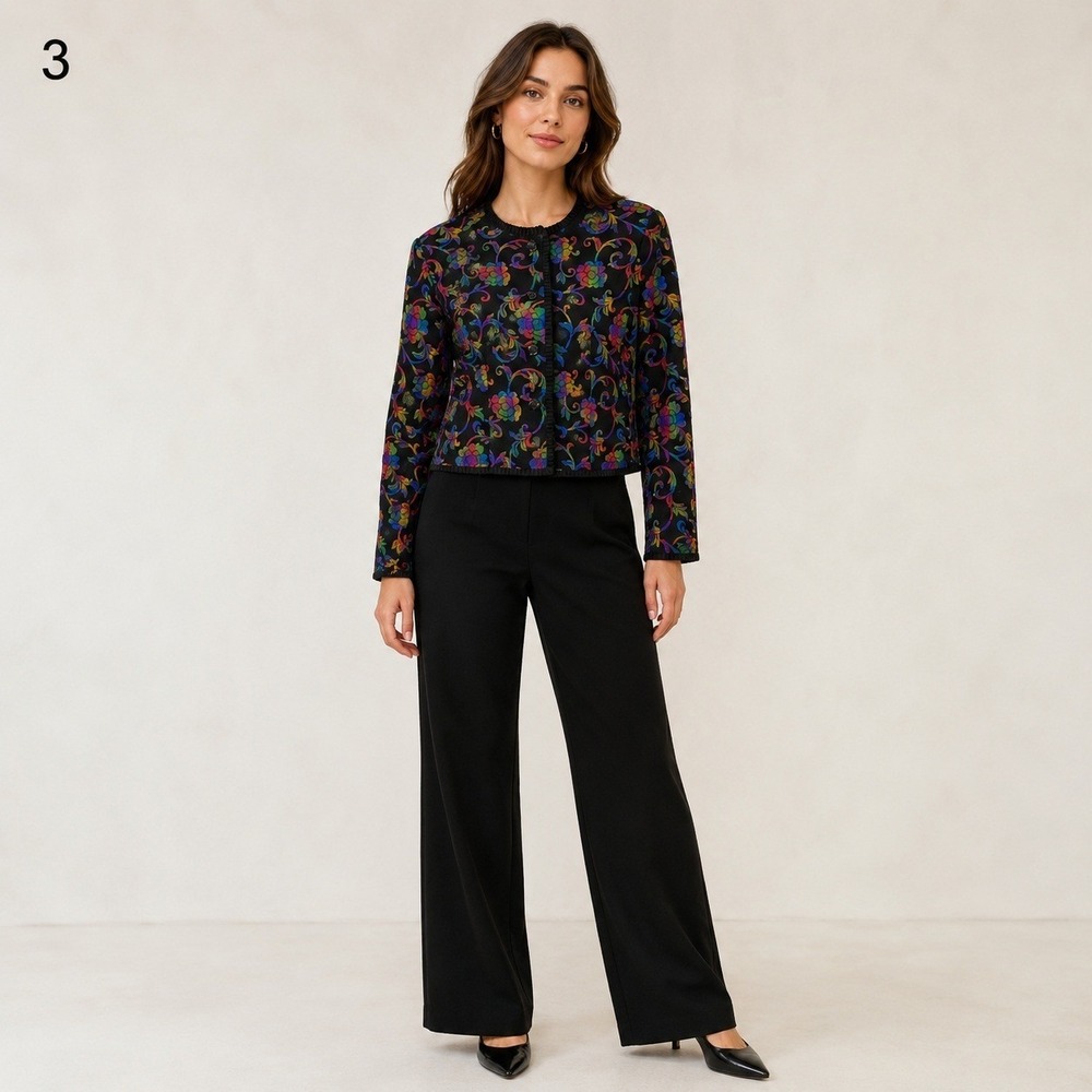 Doncaster Blazer Jacket Womens Medium Black Floral Print Rainbow